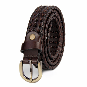 Ceintures pour homme en cuir véritable tressé noir et marron de luxe avec boucle dorée personnalisée - Product Image 6