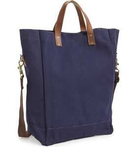 Shopping Bag in tela cerata fatta a mano con manici in pelle con motivo a lettera e tasca interna - Product Image 2