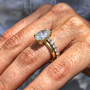 แหวนหมั้นเพชรทรงรีเพาะเลี้ยงในห้องปฏิบัติการ ทองคำแท้ 14K แหวนแบบวงแหวนซ่อนรอบเพชร สำหรับผู้หญิง เครื่องประดับเจ้าสาวสุดหรูสำหรับงานแต่งงาน - Product Image 1