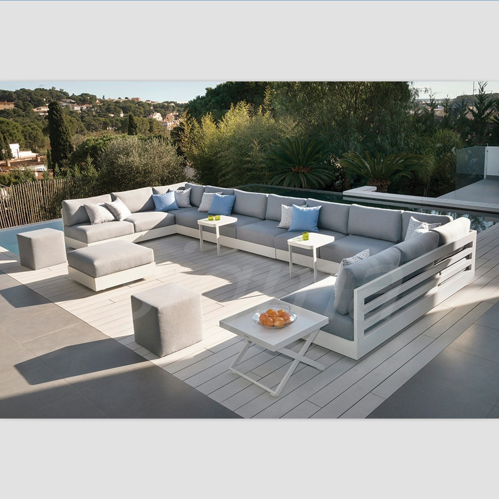 Outdoor Garden Furniture Set, Fabric Chesterfield Sofa Set, Aluminum Patio Furniture Sectional With Side Tables