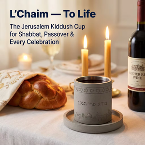 Coupe et plateau de Kiddush en béton, élégants et de luxe, faits à la main, personnalisés OEM, pour la Shabbat et les fêtes, en rupture de stock - Product Image 5
