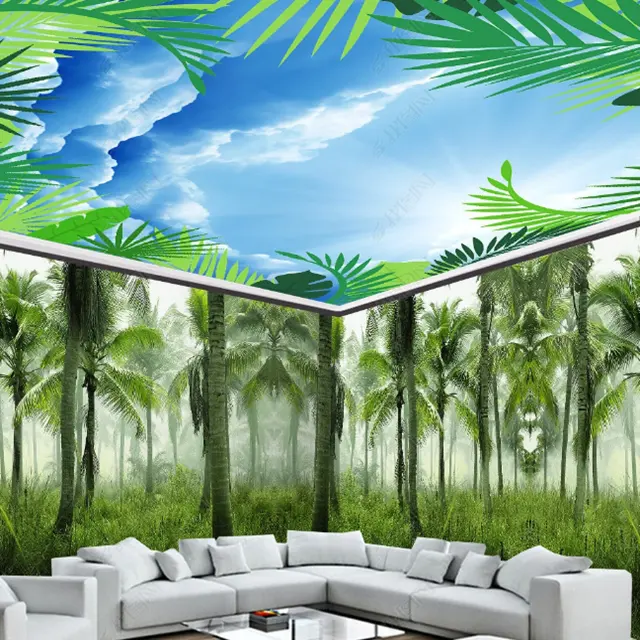 Hoge Kwaliteit Tropische Bos Natuurlijke Ontspannen Achtergrond Muur Plafond Behang