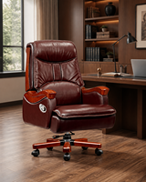 Chaise de direction à dossier haut A8037 avec accoudoirs latéraux en bois et base à cinq branches en bois