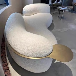 Sofa-Set Möbel im Wabi-Sabi-Stil Cremefarbenes Samt-Wohnzimmersofa Modernes Minimalistisches Erbsensofa mit Hochdichtem Schwamm und Holzbeinen - Product Image 2