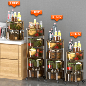 4-Tier Detachable Black Eco-Friendly Plastic Kitchen <strong>Rack</strong> Rotating Basket Cart Wheels <strong>Veggies</strong> Fruits Storage - Product Image 5