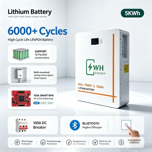 Solar Battery 5kwh 10kwh Lithium Battery 48V 51.2V 200ah Power Wall Lifepo4 Battery Best Cell Solar Energy Storage