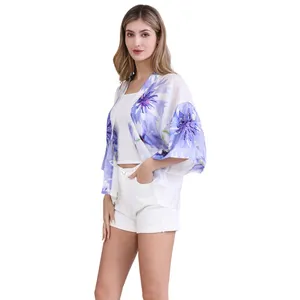 Custom silk made kimono ladies cardigan short robe beach cover up dress kimono