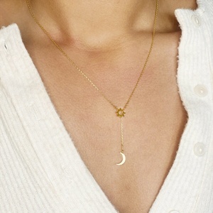 Fashion Custom Dainty Y Shape 925 Sterling <strong>Silver</strong> 18K Gold Plated Simple Long Chain <strong>Moon</strong> and Sun Lariat <strong>Necklace</strong> for Women Gift - Product Image 1
