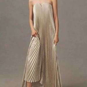 Vestido Largo Negro sin Tirantes con Bordado Floral, Piel Sintética y Encaje, Cintura Natural, Ecológico, Transpirable, Casual para la Temporada de Clubes - Product Image 1