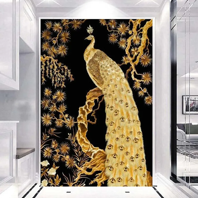 Hayvan elmas boyama 5D tam kare/yuvarlak altın tavuskuşu baskı tuval üzerine boyalı ev çapraz dikiş aksesuarları boyama kitleri