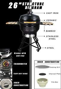 Komodo Kamado Grill en fonte Kamado Bbq Draaispit 13 -27 Inch Garden Family Bbq Charcoal Lump Céramique 3-5 People - Product Image 6