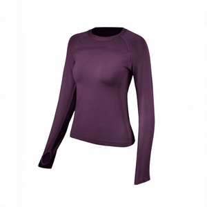 T-shirt de <span class=keywords><strong>sport</strong></span> respirant à manches longues pour <span class=keywords><strong>femme</strong></span>, col rond, ajusté, rayé, 100 % nylon, idéal pour le yoga, le Pilates et la course printemps/été - Product Image 5