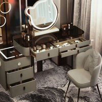 Table de Maquillage Multifonctionnelle de Luxe Moderne 2026 pour Filles avec Miroir Lumineux à Recharge Sans Fil en Bois Massif pour Salle de Bain et Chambre