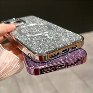 Funda con Brillantina y Pedrería Electrochapada para <span class=keywords><strong>iPhone</strong></span> 15 <span class=keywords><strong>11</strong></span> 12 13 14 Pro Max Plus, Carga Inalámbrica Magnética, CHAOYIDIAN - Product Image 5