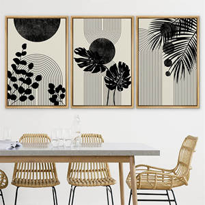 JIEKAI 3 piezas enmarcado lienzo impresión pared arte geométrico planta Collage formas abstractas ilustraciones mediados siglo Neutral Boho - Product Image 1