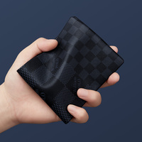 Dompet Kulit Pria WilliamPOLO Motif Kotak-kotak Sederhana Warna Hitam, Dompet Kartu Kulit Sapi Lipat Dua Grosir