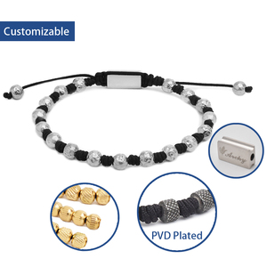 <span class=keywords><strong>Bracciale</strong></span> da <span class=keywords><strong>uomo</strong></span> fatto a mano con cordino <span class=keywords><strong>intrecciato</strong></span> e perline, con perline in acciaio inossidabile placcato oro 18 carati e motivo geometrico. - Product Image 2