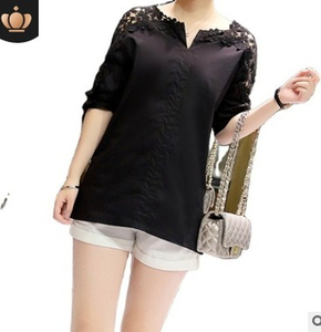 Großhandel Sommer New Style Plus Size Damen lose koreanische Version der hohlen Bluse Lace Bottom ing Shirt Damen Bluse - Product Image 5