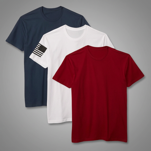T-shirt unisexe à manches courtes et col rond pour adulte, lot de 3, 100 % coton, bleu marine, blanc, rouge - Product Image 2