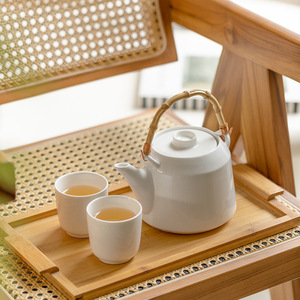 Japanese Style Tea <b>Set</b> White Ceramic Tea Pot <b>Set</b> Porcelain <b>Cup</b> <b>Set</b> of 6 Pcs - Product Image 4