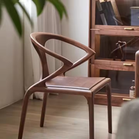 JP Luxury Original Design Noyer Couleur Épée Fauteuil Tissu Pu Cuir Siège Restaurant Loisirs Dîner Chaise