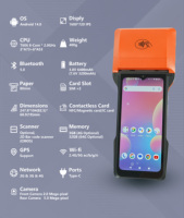 Terminal de point de vente Android 14 commercial avec imprimante thermique intégrée de 80 mm pour l'impression de commandes en ligne dans les restaurants