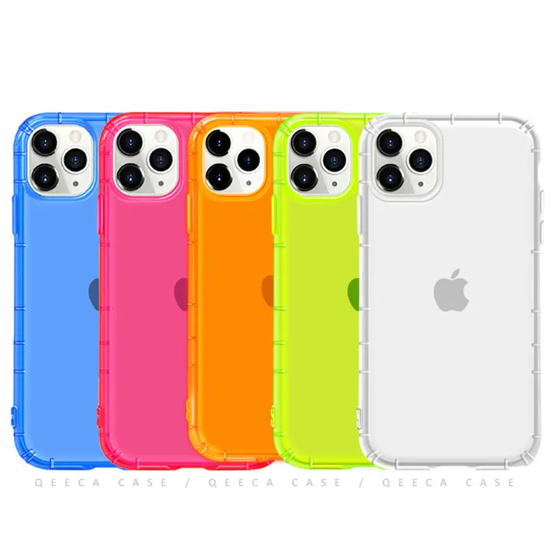 Casing iPhone 7 8 Plus 11 Pro, Sarung HP Neon Tahan Guncangan, Warna Neon Bening untuk iPhone 12 13 Pro Max