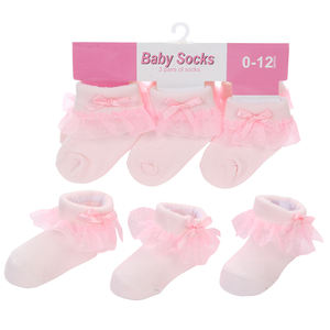 गुलाबी राजकुमारी फीता फूल कपास धनुष बच्चे छोटे लड़कियों के मोजे - Product Image 1
