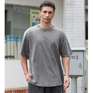 T-shirt gris surdimensionné pour homme, coupe ample, en coton, streetwear, respirant, lourd, décontracté - Product Image 2