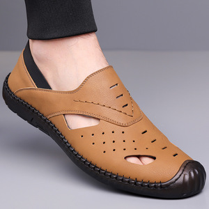 รองเท้าแตะหนังแบบสวมลำลองสำหรับผู้ชาย พื้นรองเท้ายางส้นเตี้ยระบายอากาศได้ดี เหมาะสำหรับสวมใส่พักผ่อน - Product Image 3