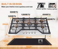 Table de cuisson à gaz domestique Usine chinoise 5 brûleurs 36 pouces Table de cuisson à gaz en acier inoxydable Sabaf