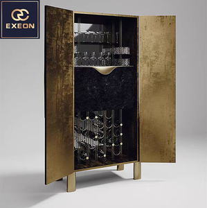 Meuble de bar à vin en bois massif et acier inoxydable, design contemporain personnalisé pour salon de villa de luxe, armoire de rangement Xc - Product Image 4