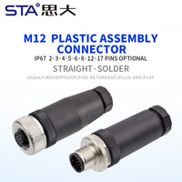 Conector de Aviación M12, Terminación de Soldadura, Enchufe de Plástico para Campo, 3, 4, 5, 6, 8, 12, 17 Pines, Vertical, Impermeable IP67, Conectores para Sensores