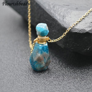 Collar difusor de Aroma facetado de piedras preciosas naturales con <span class=keywords><strong>Mini</strong></span> botella de Perfume Cadena de eslabones colgantes de piedra para aniversario - Product Image 4
