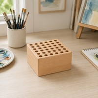 Organisateur et support de rangement pour pinceaux à peinture à 36 trous, bloc en bois pour crayons et pinceaux