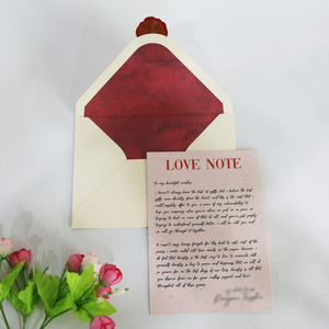 Tùy chỉnh lời mời đám cưới chữ viết tay tình yêu Lưu ý Cảm ơn bạn thẻ với Burgundy lót phong bì và Sáp con dấu - Product Image 2