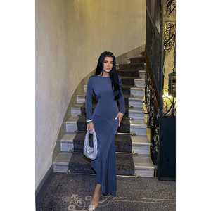 Robe de soirée anthracite coupe princesse à manches longues, col cœur, taille empire, ornée de strass, pour fêtes formelles, taille XS - Product Image 1