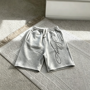 Pantalones Cortos Deportivos Grises para Hombre, Bordado de Letras Cursivas, Estilo Urbano, Cintura Elástica, Holgados, Casuales, de Algodón, para Verano - Product Image 1
