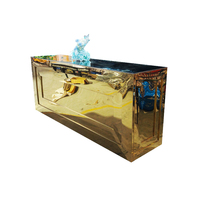 Comptoir de bar mobile en acier inoxydable doré miroir avec roulettes pour mariage, banquet, hôtel, événement