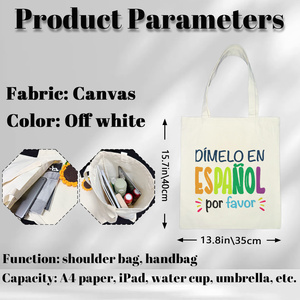 Bolsa de tela colorida con frase en español - Impresión de la frase "Dimeelo en español por favor", bolsa de compras reutilizable, gran capacidad - Product Image 6