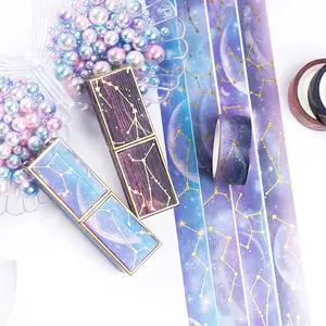 Custom Self Adhesive Foil Hot Stamping Starry Sky Printing Washi Tape ,Waterproof Varnished DIY Masking Paper Scrapbook Sticker