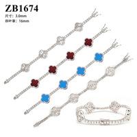 Bracelet tennis en argent sterling 925 plaqué or 3 mm serti de diamants de moissanite, bijoux hip-hop, trèfle à quatre feuilles, pour homme
