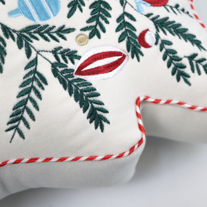 Housse de coussin brodée en forme de sapin de Noël, décoration de canapé et de salon, coussin confortable en velours avec passepoil pour Noël joyeux - Product Image 3