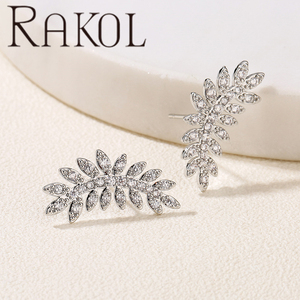 RAKOL EP1195 moda coreana en forma de hoja Zirconia brillante de alta calidad exquisitos pendientes de joyería para mujer - Product Image 3