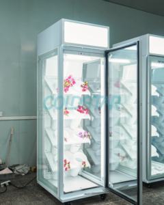 Refrigerador <span class=keywords><strong>de</strong></span> flores comercial Vitrina Canopy Diseño blanco Control <span class=keywords><strong>de</strong></span> temperatura digital Puerta <span class=keywords><strong>de</strong></span> <span class=keywords><strong>vidrio</strong></span> templado Estantes ajustables - Product Image 3