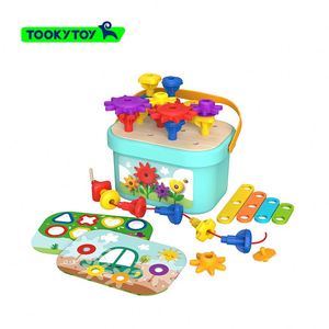 Wooden puzzle Montessori kids patchwork building blocks plastic large granular mushroom nails small peg board