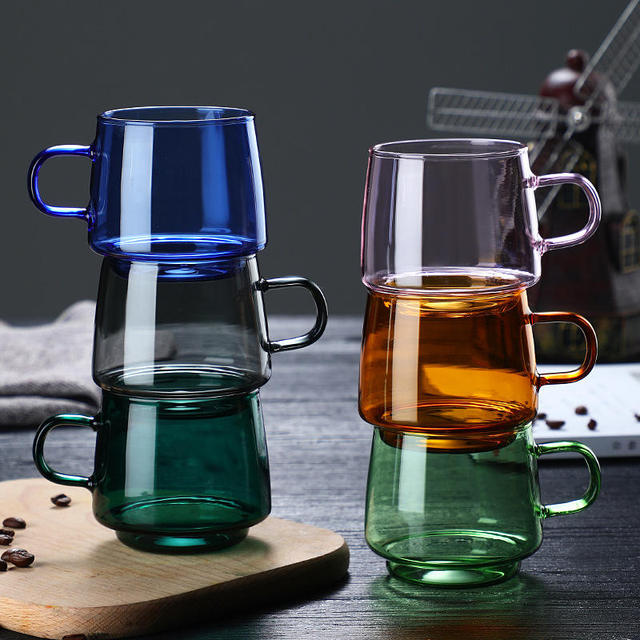 Heat Resistant Borosilicate Colored Glass Drinking Glass Coffee Mug 350ml Glass Coffee Cup With Saucer
