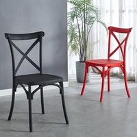 Chaise de salle à manger moderne sans accoudoirs en plastique gris, noir, rouge, blanc, avec dossier en X, pour villa, appartement et salle à manger familiale