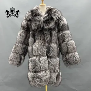 Abrigo de piel de zorro de lujo para mujer, abrigo largo de talla grande, holgado, cuello vuelto, 6 secciones
