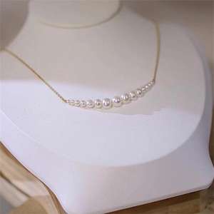 Collar de Perlas Sonrientes de Estilo Simple Zhizhen, Cadena para Clavícula con Perlas de Agua Dulce en Degradado, Chapado en Oro de Casi 14K - Product Image 2